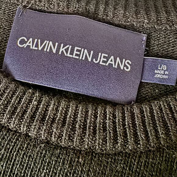 Calvin Klein Jeans Black Logo Knit Sweater Women’s L Y2K Spell Out Sleeve Back - Picture 6 of 7
